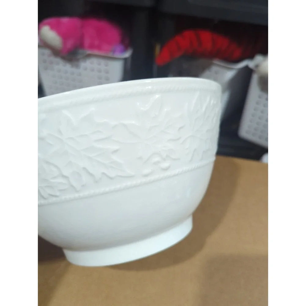 Martha Stewart White Oak Leaf Acorn Embossed Large Serving Bowl